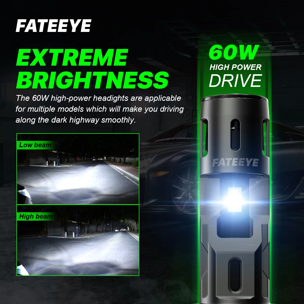 Sposób świecenia żarówki H7 LED Fateeye-A700-F2-H7