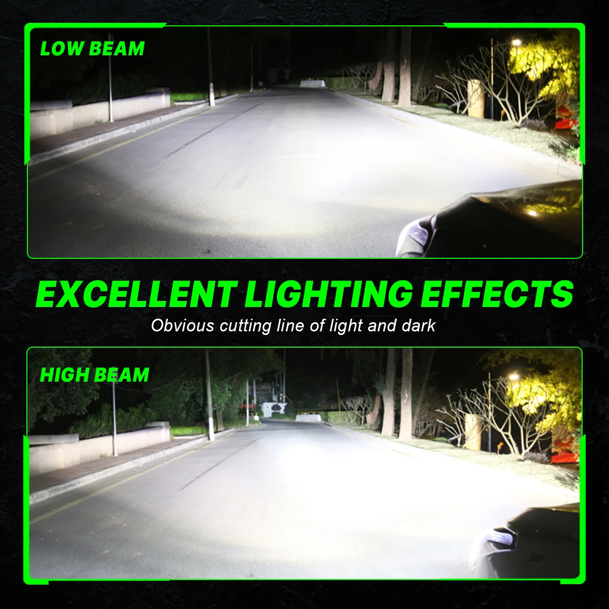 Sposób świecenia żarówek LED H7 Fateeye A700-F2-H7 na światłach długich i krótkich