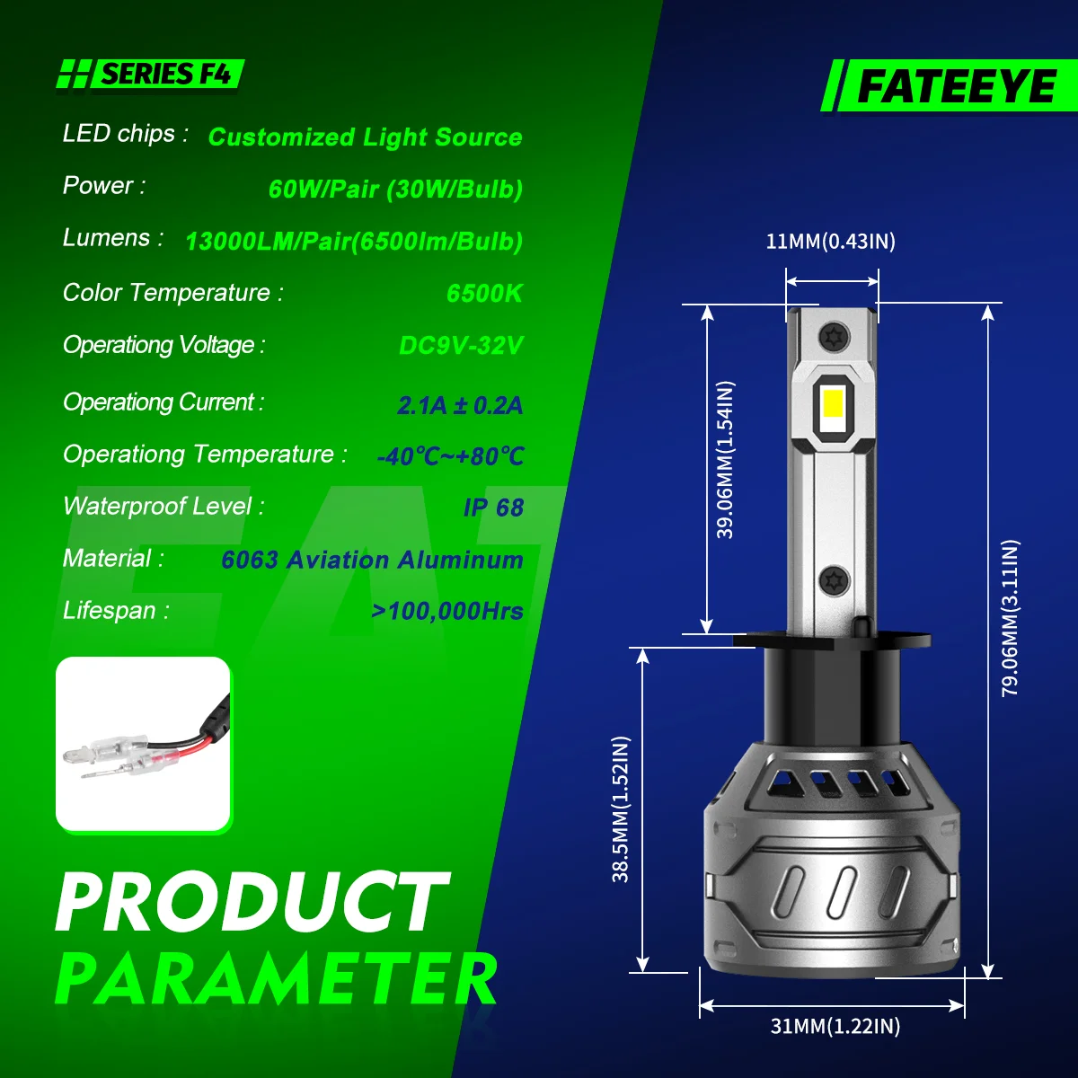 Żarówki LED H1 FateEye A700-F4-H1 - obrazek 9
