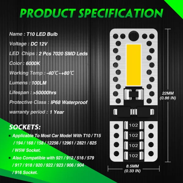 Żarówki LED W5W FateEye A700-T10-6 - obrazek 4