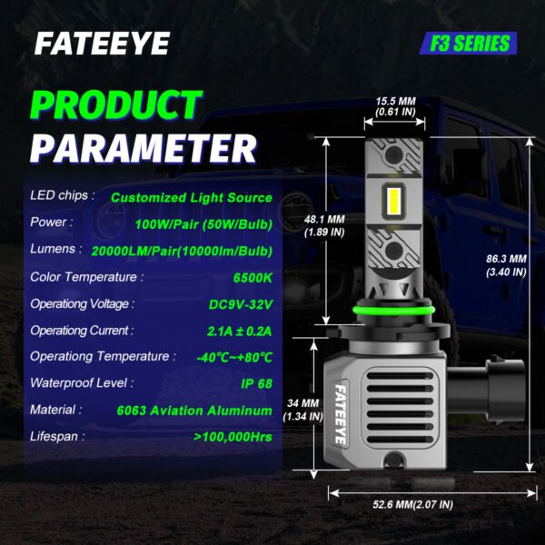 Żarówki LED HB3 9005 FateEye A700-F3-9005 - parametry produktu