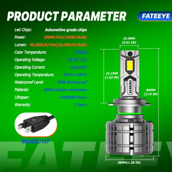 Żarówki LED H7 FateEye A700-F9S-H7 - parametry techniczne produktu