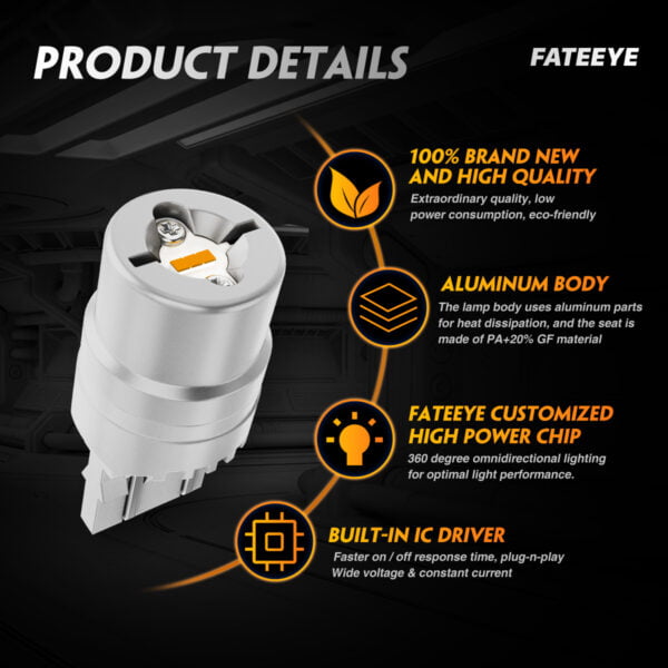 Żarówki LED FateEye W21W T20 pomarańczowe A700-SL2-7440W - szczegóły produktu