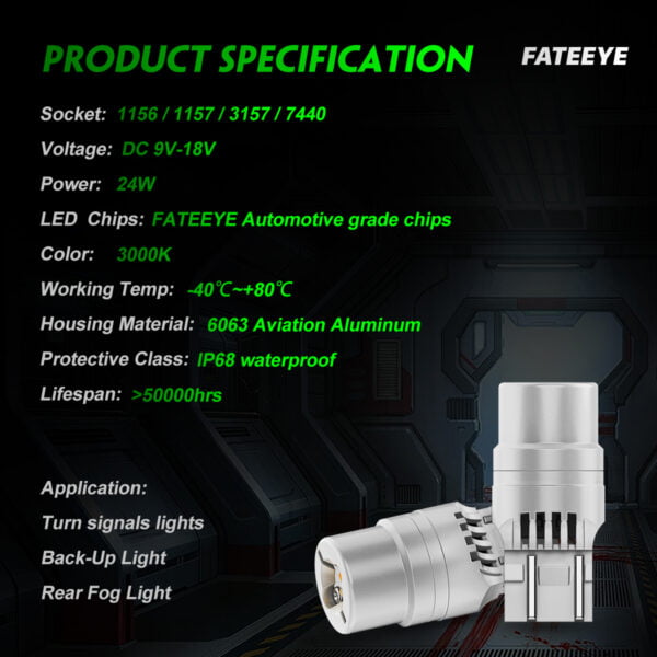 Żarówki LED FateEye W21W T20 pomarańczowe A700-SL2-7440W - specyfikacja produktu.