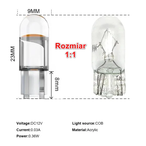 Żarówki LED W5W 6000K białe T10 - obrazek 2